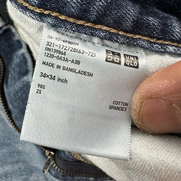 Uniqlo Kaihara Japanese Selvedge Jeans Mens 34x34 Slim Straight Light Wash Blue - Picture 8 of 12